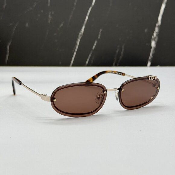 NEW OFF-WHITE OERI13M MIAMI 7664 SUNGLASSES UNISEX BROWN OVAL EYEWEAR main image 4